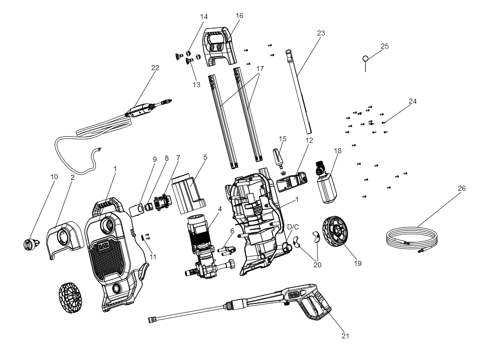 Exploded Diagram A Diagram and Parts List for BEPW2000 Type 1 Black and Decker Pressure Washer